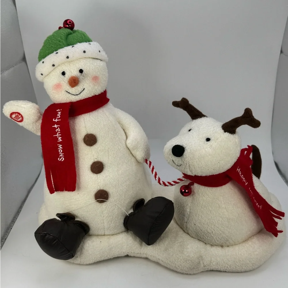 Hallmark Jingle Pals Snowman with Dog Animated Musical Singing Plush 2004 Tested
